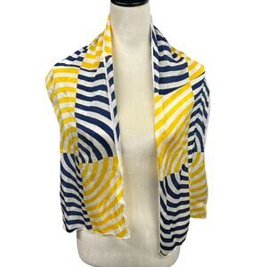Retro Chic Geometric Stripe Silk Scarf Vena Yellow‎ Navy White Modern Vintage